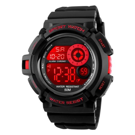 MASTOP Men's LED Digital Electronic Multi-Function Calendar Waterproof Watch Sports Fashion Chronograph Watches (Red)