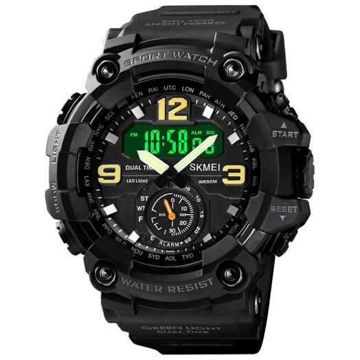 MASTOP Mens Large Dial LED Digital Sport Watch Military Multi Function Waterproof Alarm Electronic Watch (Black)