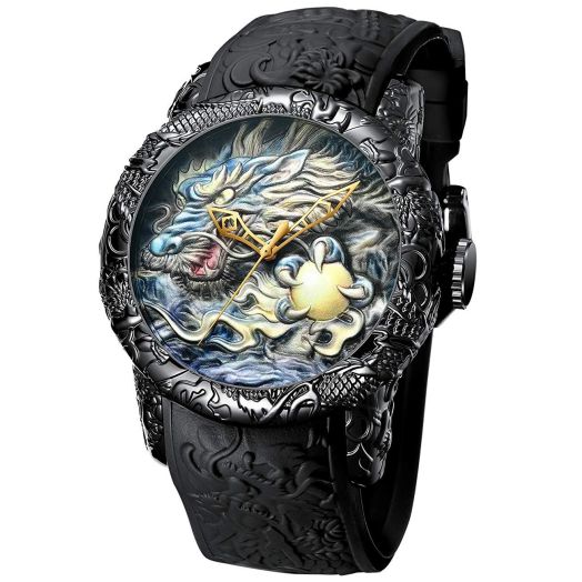 MASTOP Men's Fashion Big Dial Watches 3D Sculpture Dragon Luxury Men Quartz Watches Exquisite Creative Watch