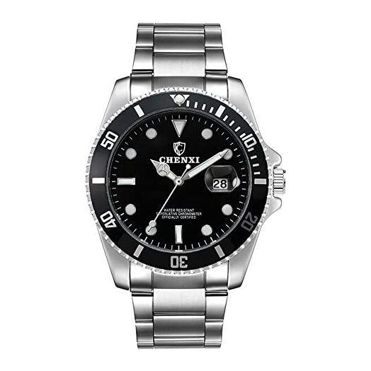 Men Rotatable Bezel Blue Dial Luminous Watch Gold Stainless Steel Band Waterproof Analog Quartz Watches
