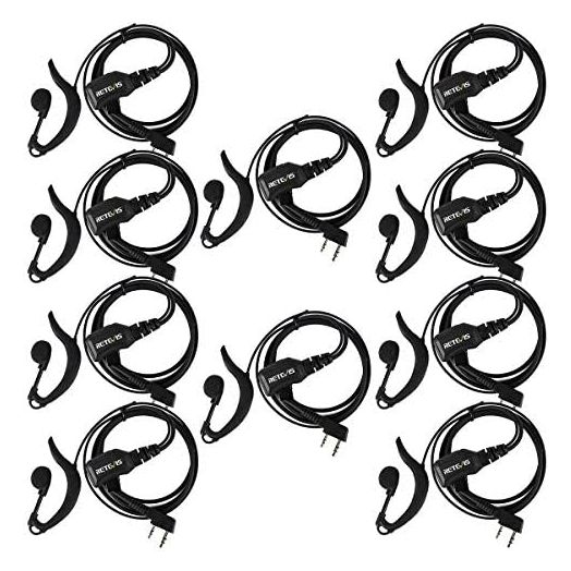 Retevis Walkie Talkie Earpiece with Mic G Shape 2 Pin Adjustable Volume Headset Compatible with Retevis H-777 RT22 RT21 Baofeng UV-5R 888S 2 Way Radio(10 Pack)