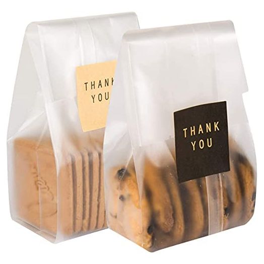 100 Pcs Translucent Plastic Bags Cookie Treat Bags Cookie Gift Bags with Stickers Candy Bags Bakery Bags for Mini Loaf, Snacks,Chocolates (clear)
