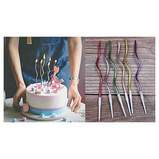 T-shin Twisty Birthday Candles Set, Metallic Colorful Curly Coil Candles (6 Pack)