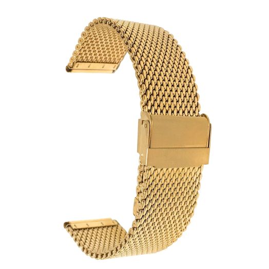 Bandini Mesh Watch Band, Stainless Steel Watch Band, Metal Watch Bands For Men/Women, Fold Over Watch Band Clasp, Adjustable Length Watch Strap, 18mm Metal Watch Band, Gold Tone/Thick Mesh