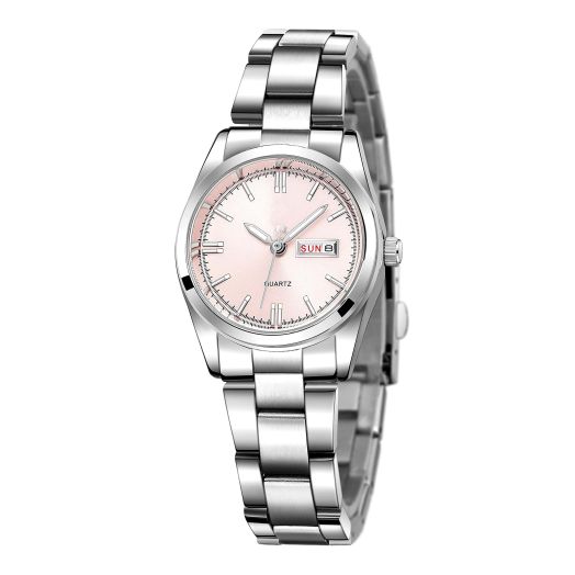 carlien Women's Stainless Steel Bracelet Watches Waterproof Calendar Ladies Luxury Analog Quartz Wrist Watch (Pink)