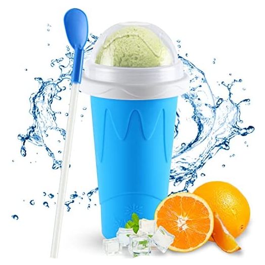 Tgosomt® Slushie Cup Maker Squeeze, DIY Quick Frozen Magic Cup Slushy With Lids And Straws For Kids & Adults (Blue New)