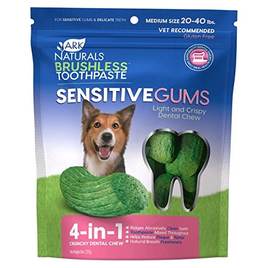 Ark Naturals Brushless Toothpaste for Sensitive Gums, Dog Dental Chews for Medium Breeds, Vet Recommended for Plaque, Bacteria & Tartar Control, 1 Pack
