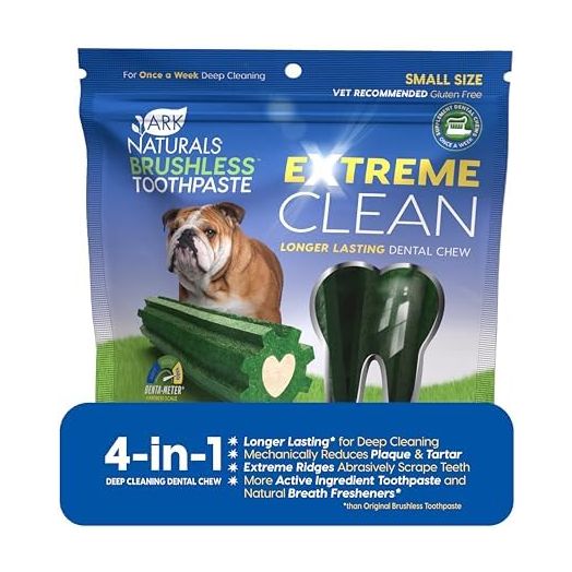 ARK NATURALS Extreme Clean Brushless Toothpaste, Longer Lasting Dog Dental Chew for Small Breeds, Freshens Breath, Helps Reduce Plaque and Tartar, 12oz, Green (47000)