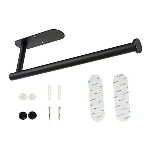Paper Towel Holder Black, Paper Towel Holder Under Cabinet, Stainless Steel Wall-Mounted Paper Towel Holder - Self-Adhesive or Drilled for Kitchen, Pantry