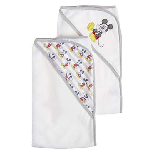 Cudlie Disney Mickey Mouse Baby Boys 2 Pack Rolled Hooded Towels On Header Card