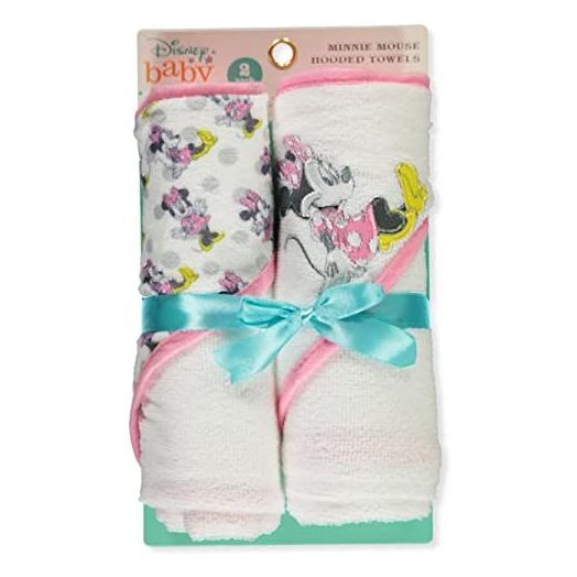 Cudlie Disney Baby Girl 2 Pack Hooded Rolled Minne Mouse Hooded Towels On Header Card