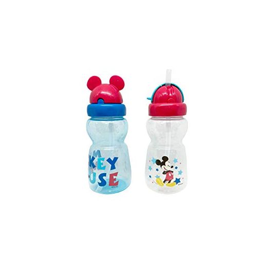 Disney Cudlie Mickey Mouse Baby Boy 2 Pack of 11 Oz Sippers Pop Up Straw Character Molded Lid with Star Mickey Print