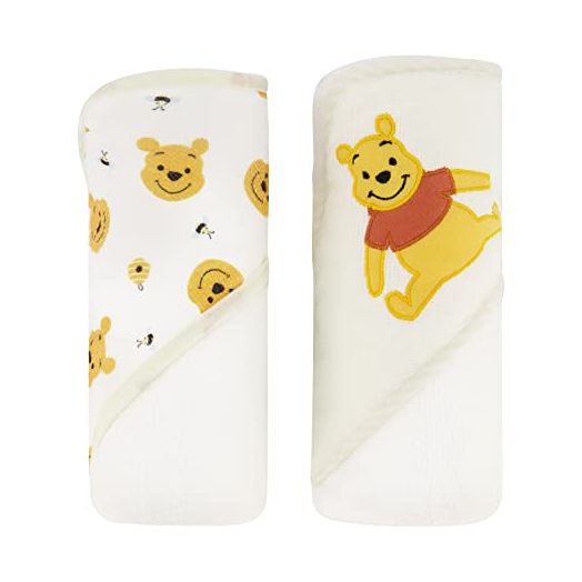 Disney Cudlie Baby Winnie The Pooh 2 Pack Rolled/Carded Hooded Towels in Sweet Life Print, 1 Count