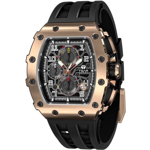 TSAR BOMBA Mens Luxury Watch Watches for Men 50M Waterproof Japanese Quartz Movement Tonneau Stainless Steel Case Sapphire Glass with Chronograph Date Function Cool Unique Fashion Gift Watch