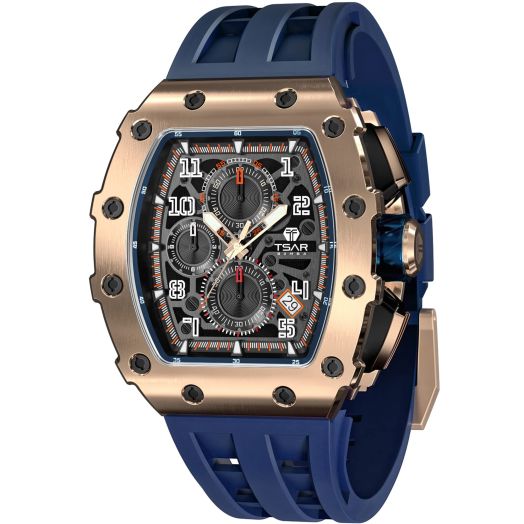 TSAR BOMBA Watches for Men Luxury Tonneau Wristwatch Analog 50M Waterproof Sapphire Glass Japanese Quartz Movement Silicone Strap Chronograph A-Level Luminous Fashion Watches Business Gift for Men