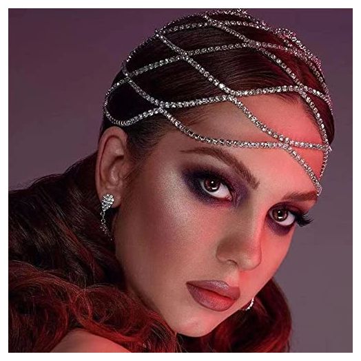 StoneFans Rhinestone Mesh Headpiece Cap Silver Roaring 20s Crystal Flapper Head Chain Bridal Party Hair Accessories for Women Girls