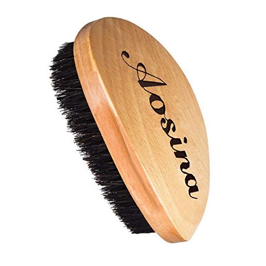 Aosina Hair Brush for Men Medium Hard 360 Wave Brush Curved Palm Beard Brush Made with 100% Boar Hair Bristles