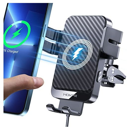 Wireless Car Charger, MOKPR 15W Fast Charging Auto-Clamping Car Charger Phone Mount Air Vent Cell Phone Holder Compatible iPhone 13/13 Pro/12 pro/12/11/X/8, Samsung Galaxy S22/S21/S20, etc