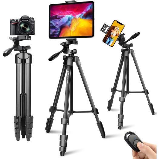 Lusweimi 72-Inch Tripod for ipad iPhone, Camera Tripod for Phone with 2 in 1 Tripod Mount Holder for Cell Phone/Tablet/Webcam/Gopro, Tripod with Carry Bag and Wireless Remote for Photography/Video