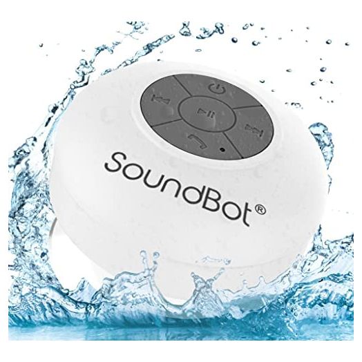 SoundBot SB510 HD Water Resistant Bluetooth Shower Speaker, Handsfree Portable Speakerphone with Built-in Mic, 6hrs of Playtime, Control Buttons and Dedicated Suction Cup for Showers (White)