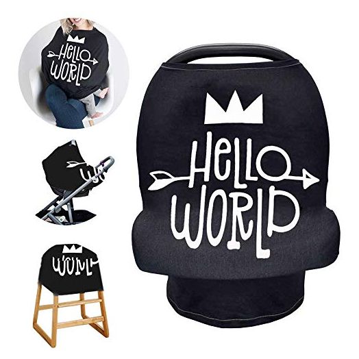 Stretchy Baby Carseat Cover with 4-in-1 Multi-use for Baby Carseat & Nursing/Versatile Breastfeeding Scarf & Stroller & Feeding high Chair Cover for Baby Girls by TIANNUOFA (Hello World)