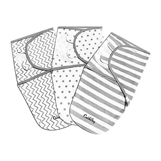 Cuddlebug Adjustable Baby Swaddle Blanket & Wrap (Spots & Stripes), Pack of 3 (Small/Medium 0-3 Months Old)