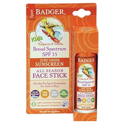 Badger - SPF 35 Clear Zinc Kids Sunscreen Stick - Tangerine & Vanilla - Broad Spectrum Water Resistant Reef Safe Sunscreen, Natural Mineral Sunscreen with Organic Ingredients .65 oz