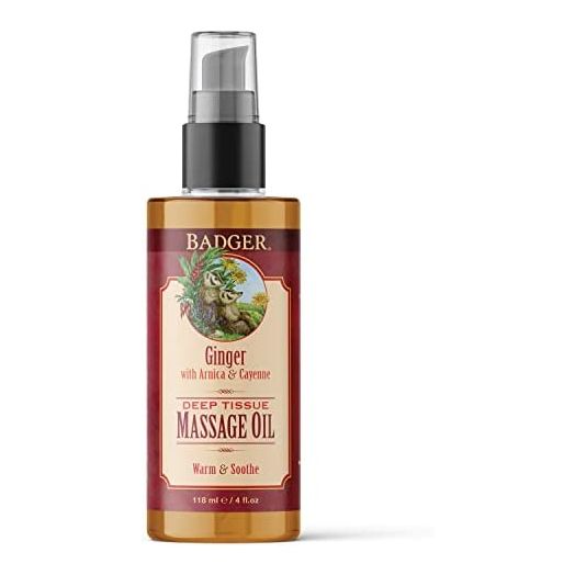 Badger, Deep Tissue Massage Oil, Ginger with Arnica & Cayenne, Certified Organic Massage Oil, Warm & Soothe
