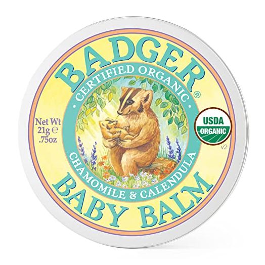 Badger - Baby Balm, Chamomile & Calendula, Certified Organic Baby Balm, Cradle Cap Balm for Babies, Baby Rash Balm, Baby Skin Care, 0.75 oz