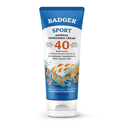 Badger SPF 40 Sport Mineral Sunscreen Cream - Reef-Friendly Broad-Spectrum Water-Resistant Sport Sunscreen with Zinc Oxide - Unscented, 2.9 oz