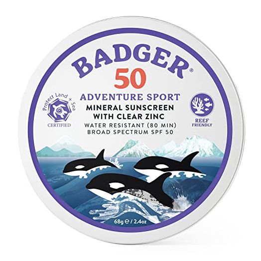 Badger - SPF 50 Adventure Sport Mineral Sunscreen Tin - Reef-Friendly Broad-Spectrum Water-Resistant Sport Sunscreen with Zinc Oxide - Unscented, 2.4 oz