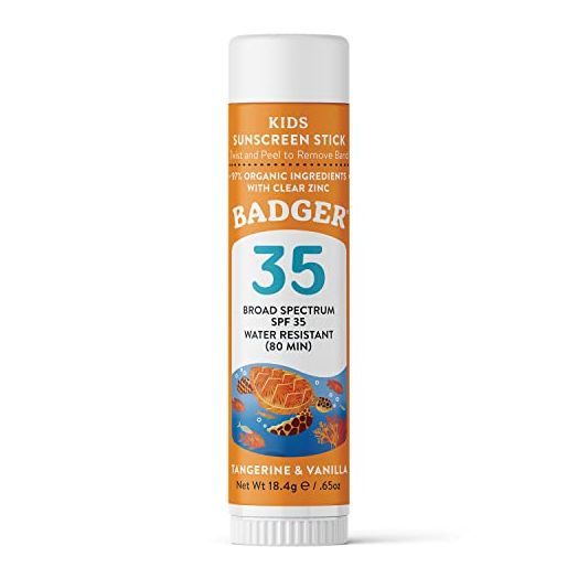Badger SPF 35 Kids Mineral Sunscreen Face Stick - Reef-Friendly Broad-Spectrum Water-Resistant Kids Sunscreen with Zinc Oxide - Tangerine and Vanilla, .65 oz