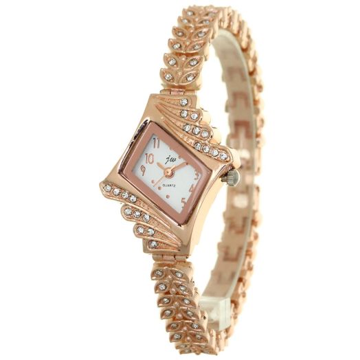Girl Gold Bangle Crystal Ring Fashion Bling Diamond Wristwatch Rejores Prismatic Case Rhinestone Mounted Wheat Ears Bracelet Band Fashion Tiny Wrist Watches for Women