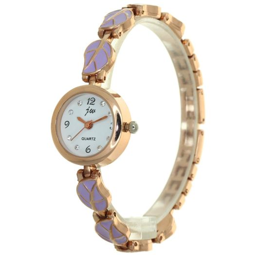 Fashion Stainless Steel Leaf Pattern Bracelet Strip Rhinestone Arabic Numerical Dial Watch Women Jewelry Wristwatches Clock Casual