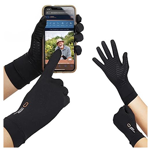 Copper Compression Arthritis Gloves with Touchscreen Tips. Relief
