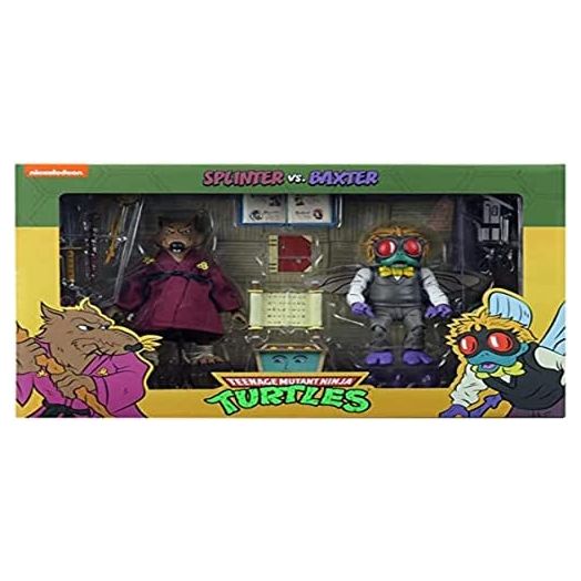 NECA - Figurine TMNT Tortues Ninja Cartoon - 2-Pack Splinter & Baxter 18cm - 0634482541586