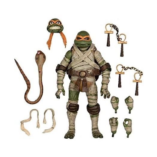 NECA Universal Monsters X Teenage Mutant Ninja Turtle 7-Inch Scale Ultimate Michelangelo Mummy Action Figure with Interchangeable Heads and Accessories