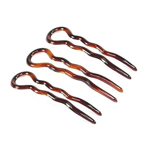 Parcelona French Brown Tortoise Shell 3 1/2" Wavy Crink U Shaped Hair Pins (Set of 3)
