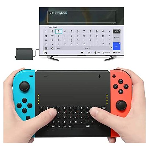 Wireless Keyboard Compatible with Nintendo Switch/Switch OLED, Wireless Gamepad Chatpad Message Keyboard for Switch, 2.4G USB Rechargable Handheld Remote Control Keyboard with a 2.4G receiver
