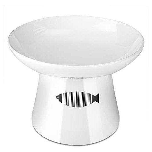Yangbaga Cat Raised Food/Water Bowl for Elder Big Cats, Non-Skid 4.8x6.4in Premium Ceramic Cat Bowls with Stand, Sturdy and Anti-Fall… (White)