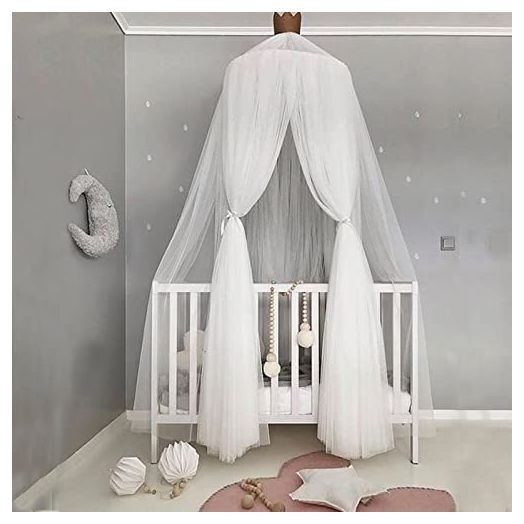 Dyna-Living Bed Canopy for Girls Crib Canopy Tent with Fluorescent Stars, White Canopy Bed Curtains for Boys Adult Queen's Bed