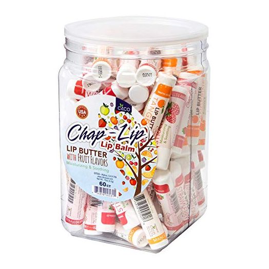CHAP-LIP Lip Balm 60 Ct. with Fruit Flavors, Cocoa Butter, Coconut Oil | Moisturizing Vitamin E & Total Hydration Treatment & Soothing Lip Therapy