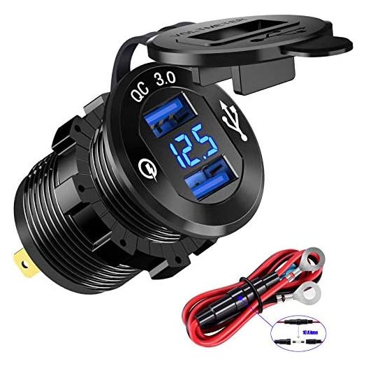 YONHAN Quick Charge 3.0 Dual USB Charger Socket, Waterproof Power Outlet Fast Charge with LED Voltmeter & Wire Fuse DIY Kit for 12V/24V Car Boat Marine ATV Bus Truck and More