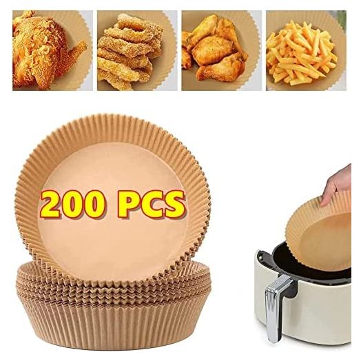 UHOUSE 200PCS Air Fryer Disposable Paper Liner, 6.3 inch Non-stick Air Fryer Disposable Liners, Food Grade Parchment,Baking Paper for Air Fryer And Baking Roasting Microwave