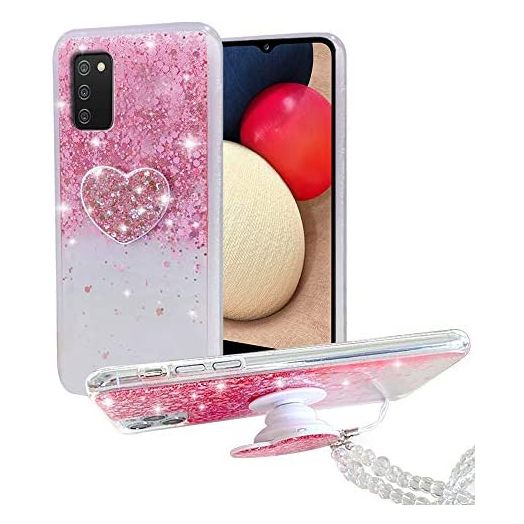 Galaxy A02S Phone case, Galaxy A02S Flash Phone case, Suitable for Girls and Women, Soft TPU Cushion to Protect The Cute Phone case, with Bracket and Lanyard, Suitable for Samsung Galaxy A02S (Pink)