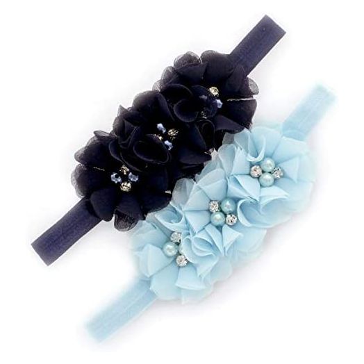 My Lello Flower Headbands Baby - Girls - Toddler Fabric Beaded Stretchy Elastic Pair