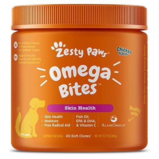 Zesty Paws Omega 3 Alaskan Fish Oil Chew Treats for Dogs - with AlaskOmega for EPA & DHA Fatty Acids - Itch Free Skin - Hip & Joint Support + Skin & Coat