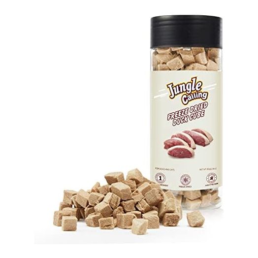 Jungle Calling Freeze Dried Dog and Cat Treats - High Protein, Low Fat, Made with a Single Ingredient - Perfect for Training and Snacking, 2.8 oz (Duck Cube)