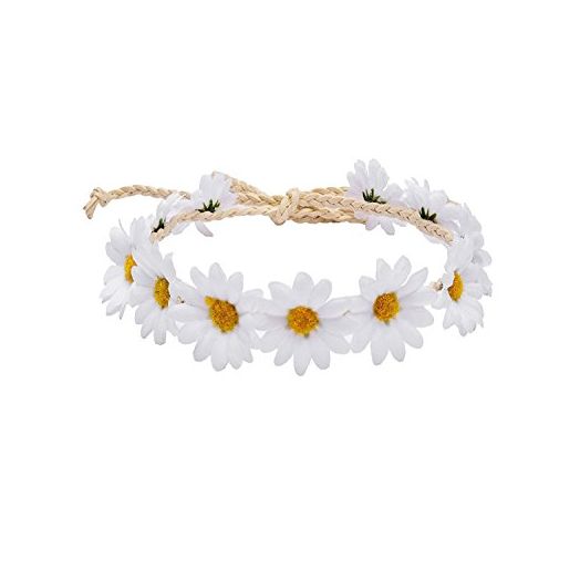 Floral Fall Boho Sunflower Crown Hippies Daisy Hair Wreath Bridal Headpiece Photo Props DY-01 (White)