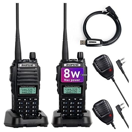 BaoFeng UV-82 High Power BaoFeng Radio Ham Radio Handheld 2 Way Radio Walkie Talkies with Earpiece,Handheld Speaker Mic and Programming Cable (2 Pack-Black)